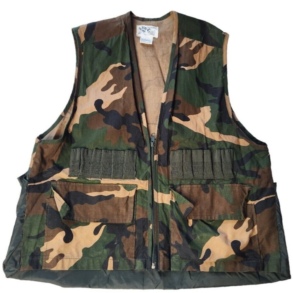 Vintage Duck Bay Camo Hunting Shooting Water Fowl Vest W/ Shell Holders Mens Lg
